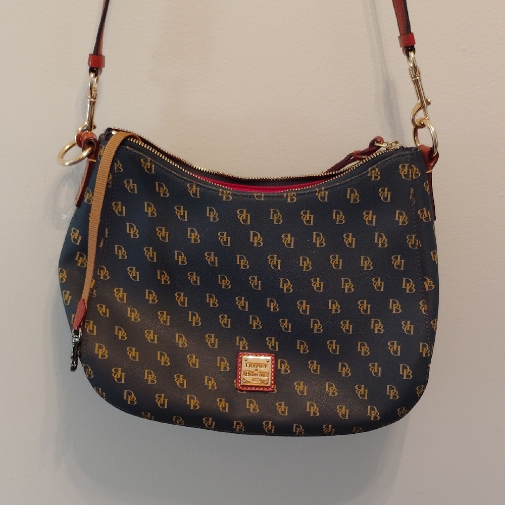 Dooney & Bourke Blue and Gold Monogram Shoulder Bag